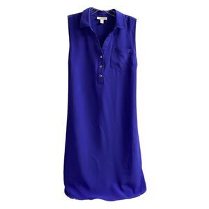 DANA BUCHMAN Ladies Sleeveless Collared 3 Button Belted Dress Size Large Purple